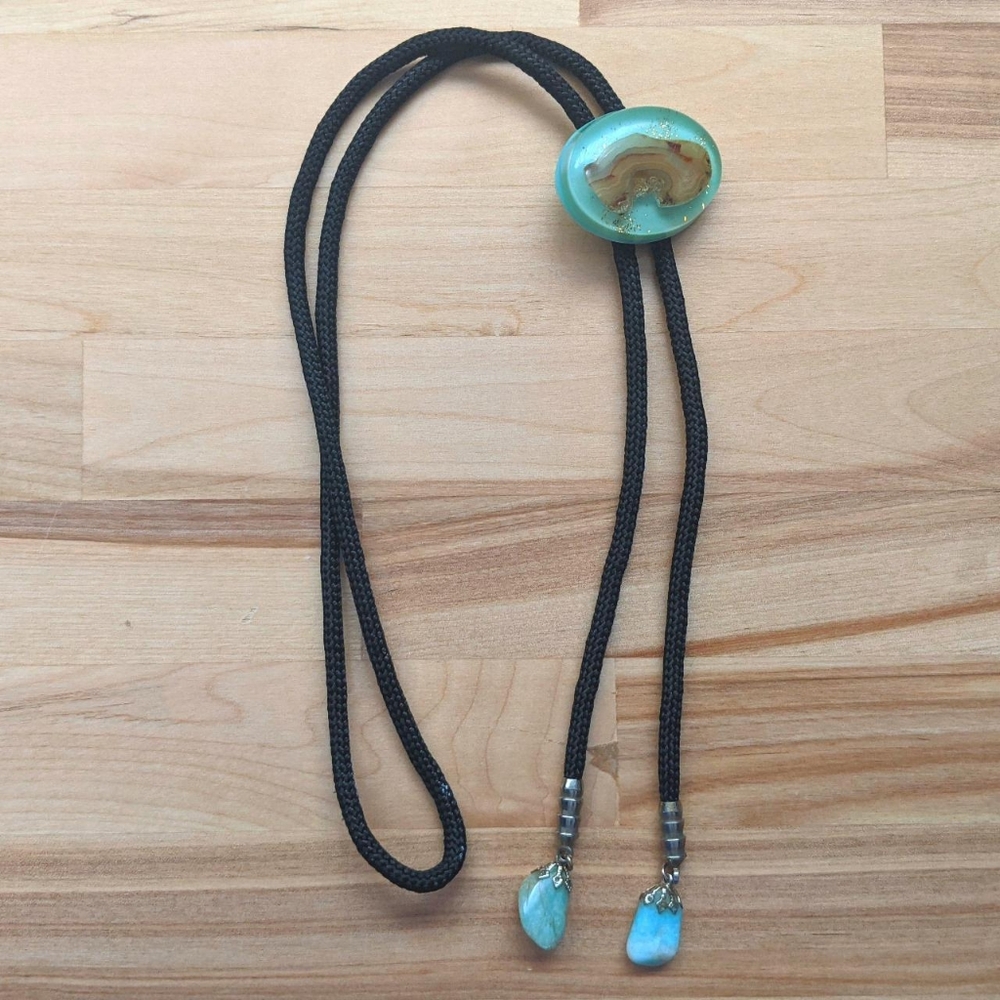 Vintage Handmade Turquoise + Geode Bolo Tie